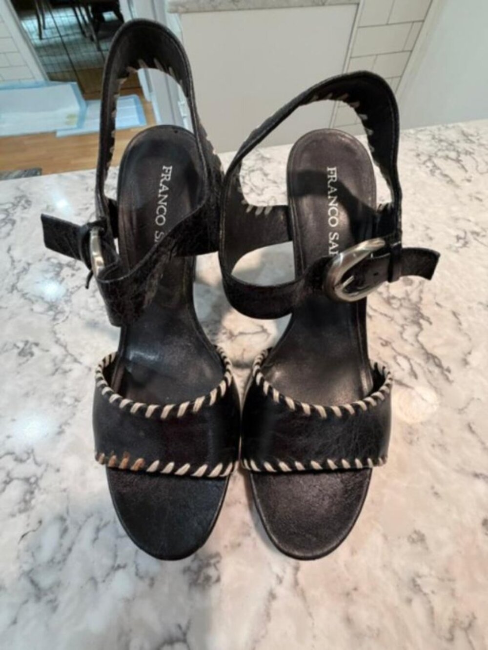 Franco Sarto Shoes with Woven Trim, Sling-Back w/Buckles & Comfort, Size 8.5M